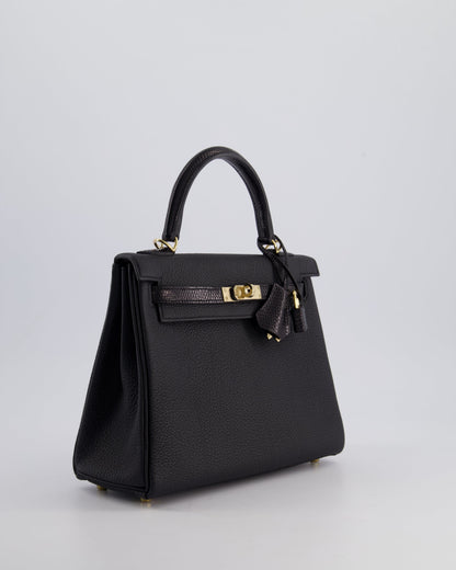 *RARE* Hermès Kelly Touch Retourne 25cm Bag in Noir Togo leather and Lizard with Permabrass Hardware