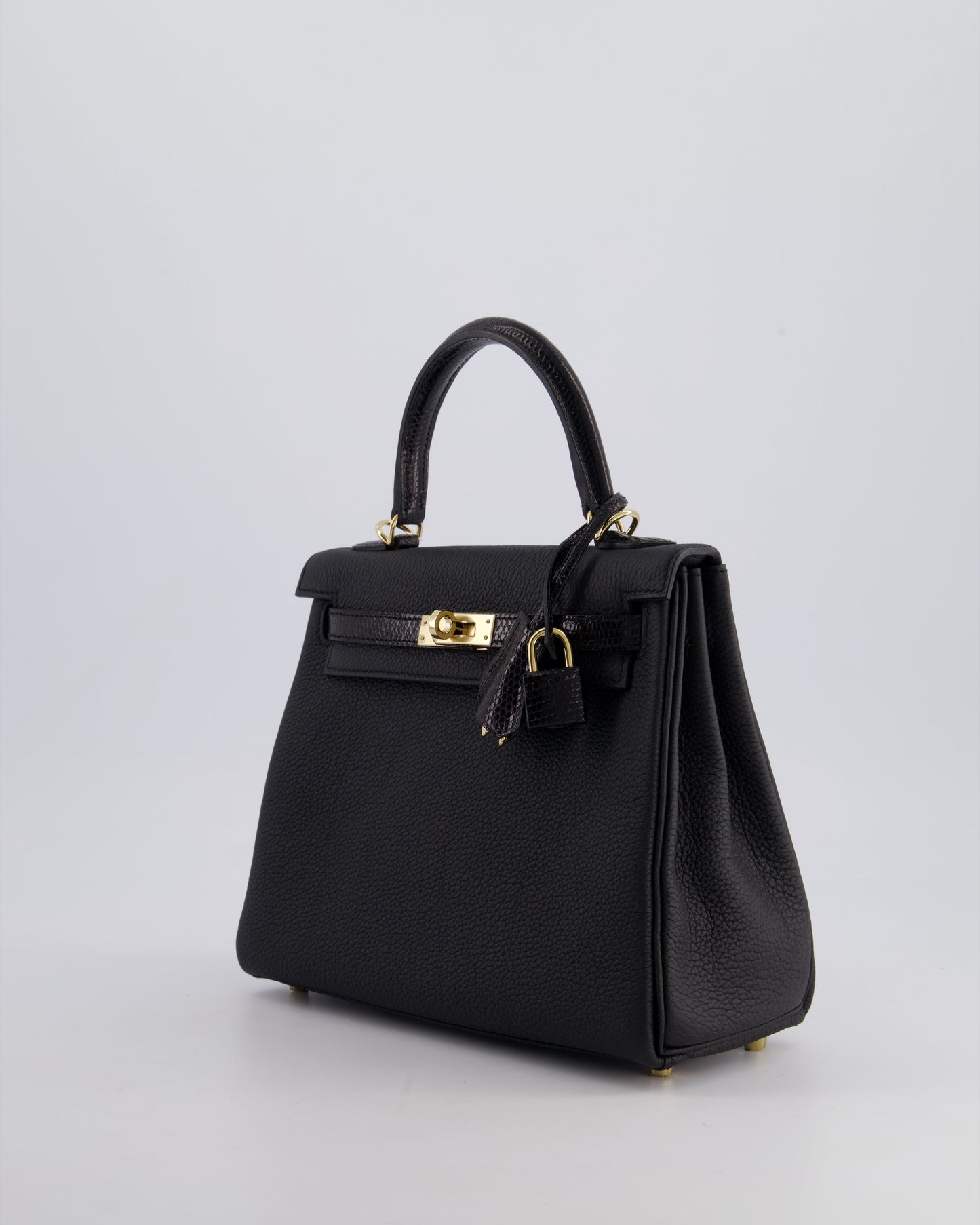 *RARE* Hermès Kelly Touch Retourne 25cm Bag in Noir Togo leather and Lizard with Permabrass Hardware