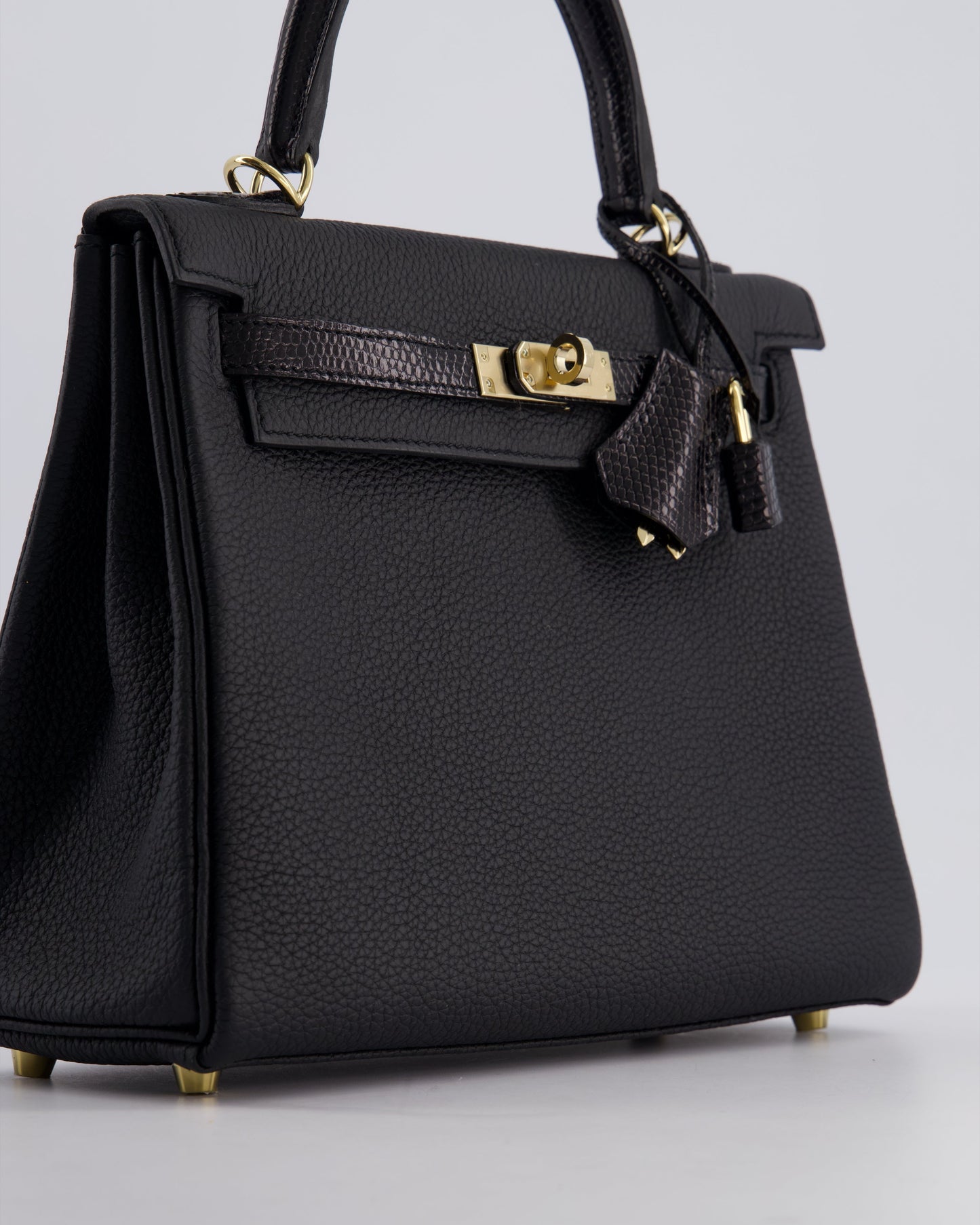 *RARE* Hermès Kelly Touch Retourne 25cm Bag in Noir Togo leather and Lizard with Permabrass Hardware