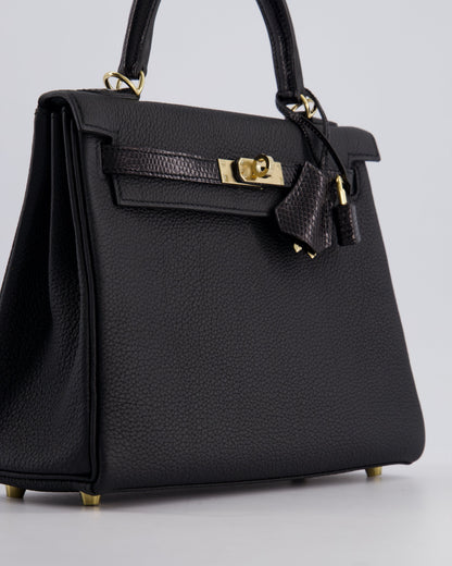 *RARE* Hermès Kelly Touch Retourne 25cm Bag in Noir Togo leather and Lizard with Permabrass Hardware