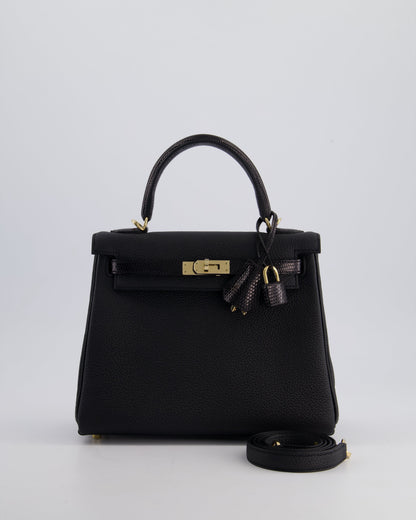 *RARE* Hermès Kelly Touch Retourne 25cm Bag in Noir Togo leather and Lizard with Permabrass Hardware