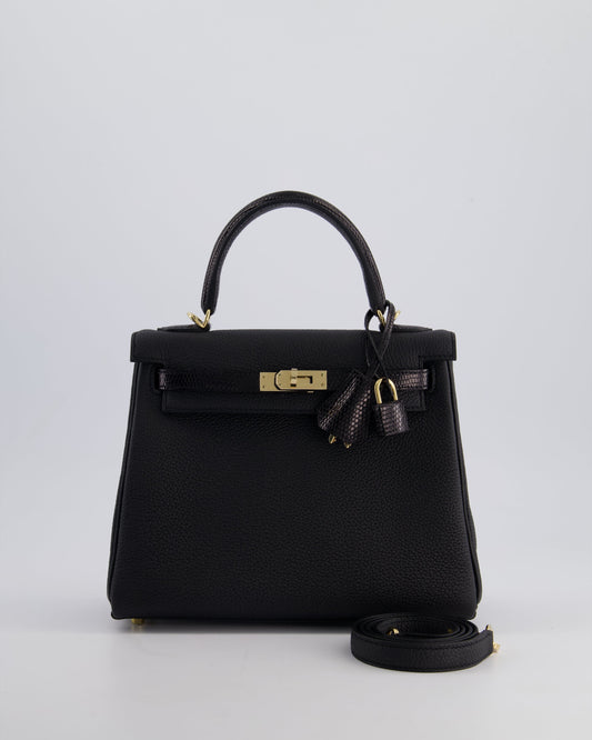 *RARE* Hermès Kelly Touch Retourne 25cm Bag in Noir Togo leather and Lizard with Permabrass Hardware