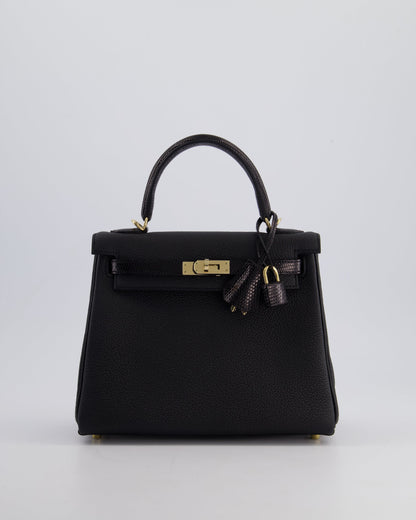 *RARE* Hermès Kelly Touch Retourne 25cm Bag in Noir Togo leather and Lizard with Permabrass Hardware