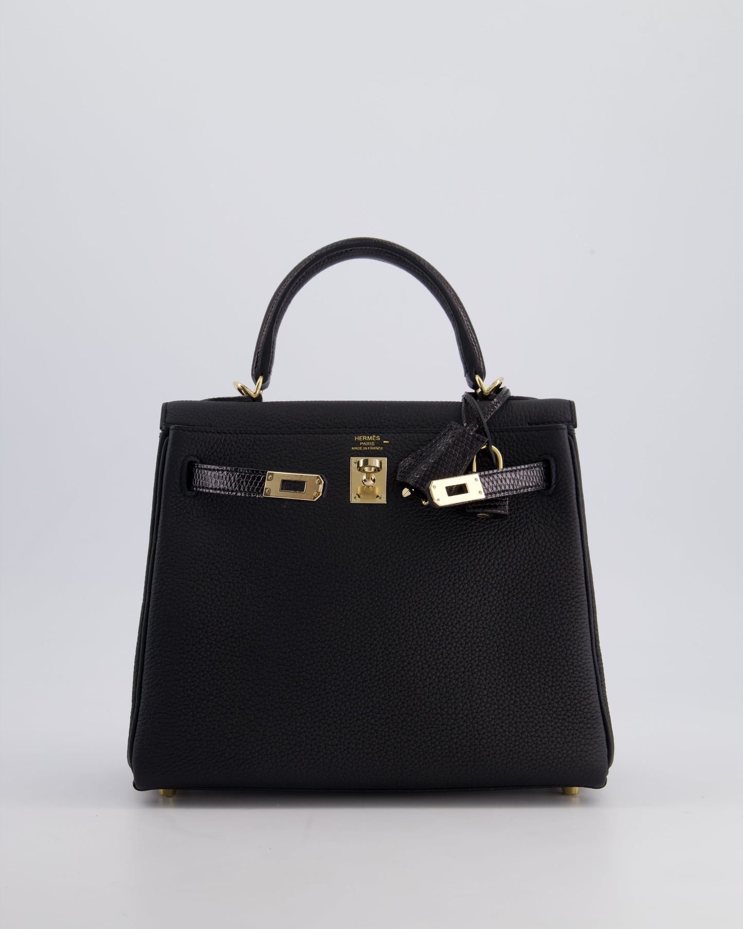 *RARE* Hermès Kelly Touch Retourne 25cm Bag in Noir Togo leather and Lizard with Permabrass Hardware