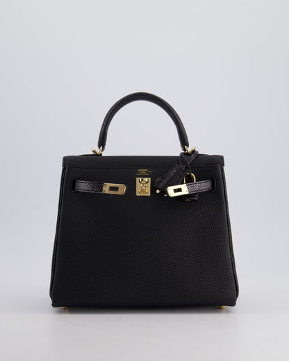 *RARE* Hermès Kelly Touch Retourne 25cm Bag in Noir Togo leather and Lizard with Permabrass Hardware