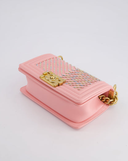 Chanel Pink Small Boy Bag in Lambskin Leather with Pastel Chevron Detail and Brushed Gold Hardware