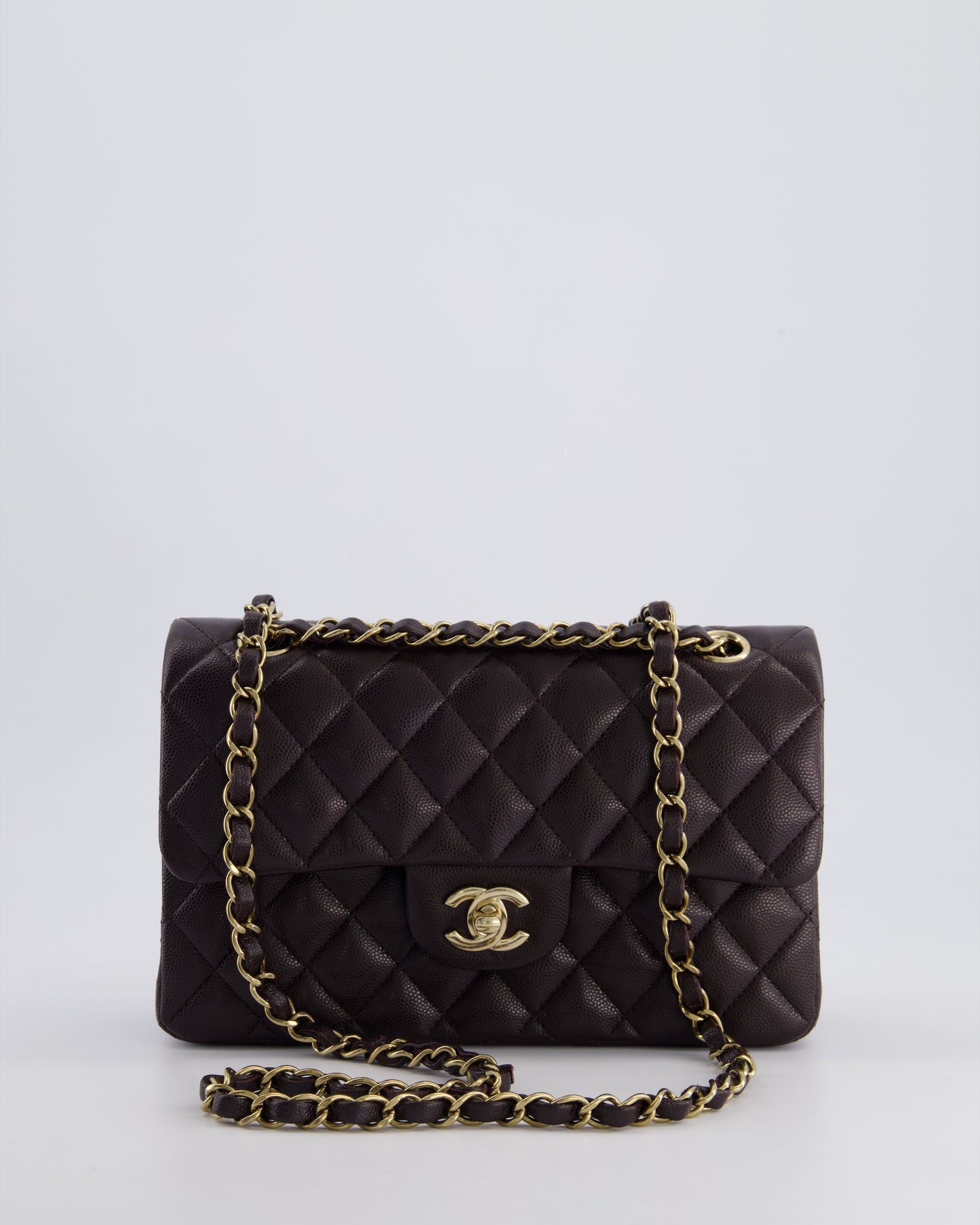 *RARE COLOUR* Chanel Dark Burgundy Small Classic Double Flap Bag in Caviar Leather with Champagne Gold Hardware