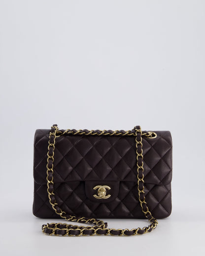 *RARE COLOUR* Chanel Dark Burgundy Small Classic Double Flap Bag in Caviar Leather with Champagne Gold Hardware