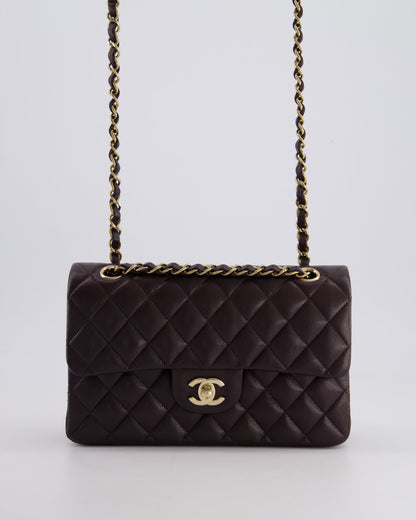 *RARE COLOUR* Chanel Dark Burgundy Small Classic Double Flap Bag in Caviar Leather with Champagne Gold Hardware