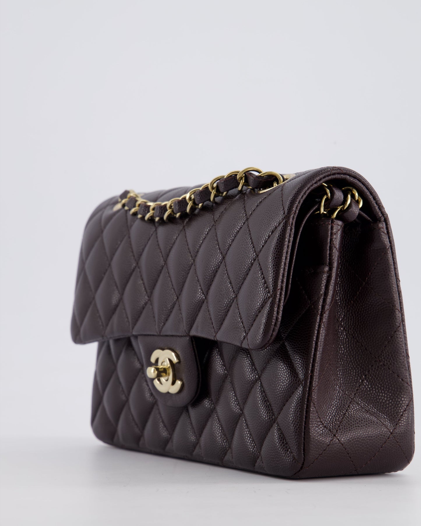 *RARE COLOUR* Chanel Dark Burgundy Small Classic Double Flap Bag in Caviar Leather with Champagne Gold Hardware