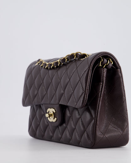 *RARE COLOUR* Chanel Dark Burgundy Small Classic Double Flap Bag in Caviar Leather with Champagne Gold Hardware