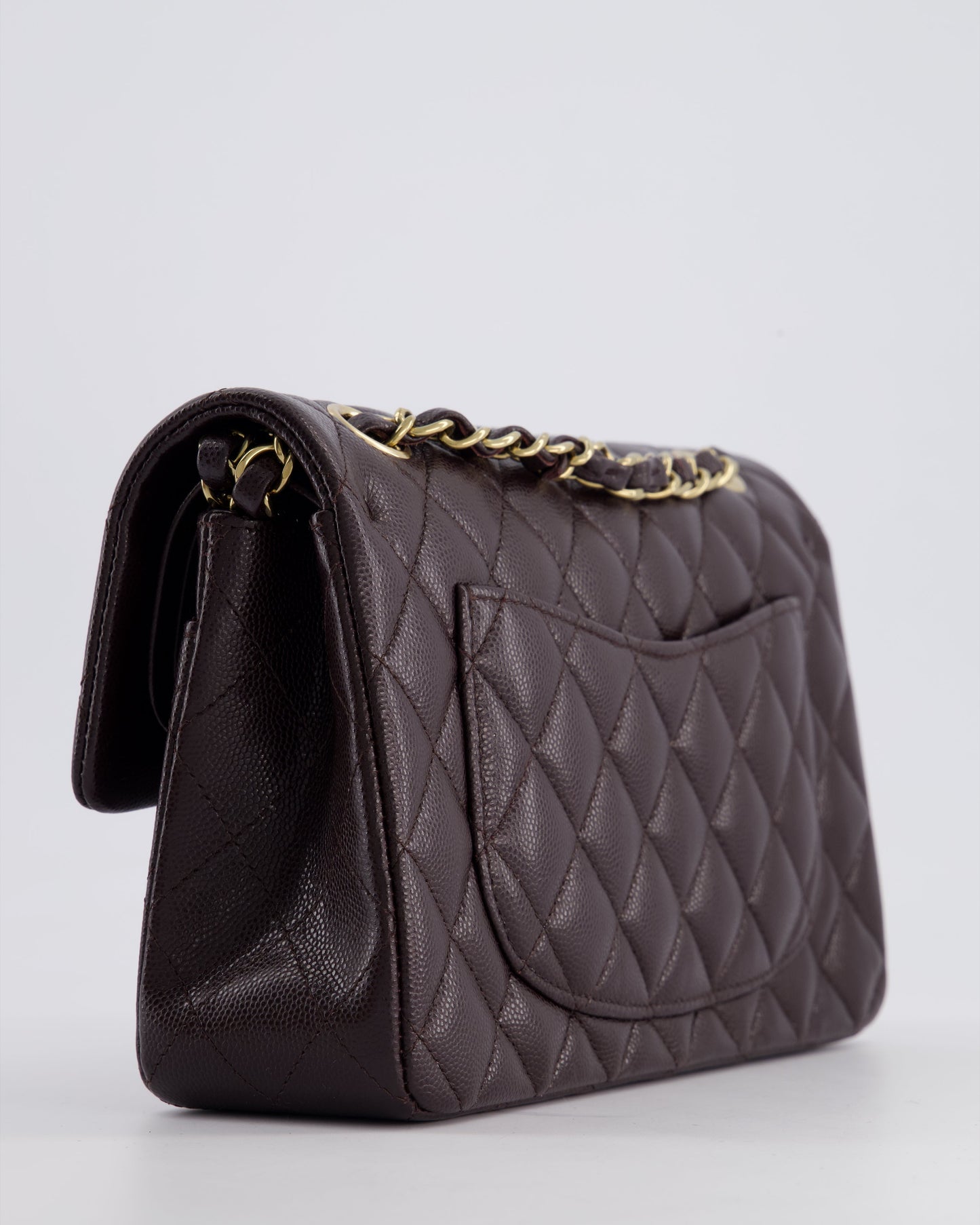 *RARE COLOUR* Chanel Dark Burgundy Small Classic Double Flap Bag in Caviar Leather with Champagne Gold Hardware