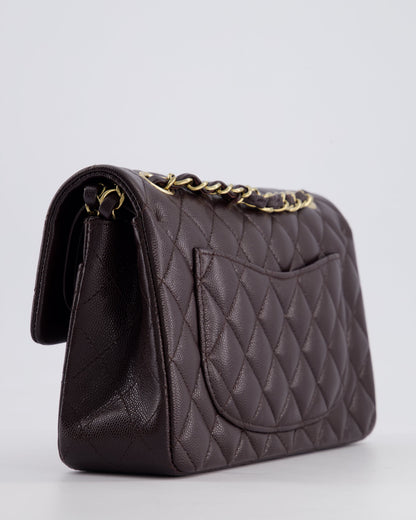 *RARE COLOUR* Chanel Dark Burgundy Small Classic Double Flap Bag in Caviar Leather with Champagne Gold Hardware