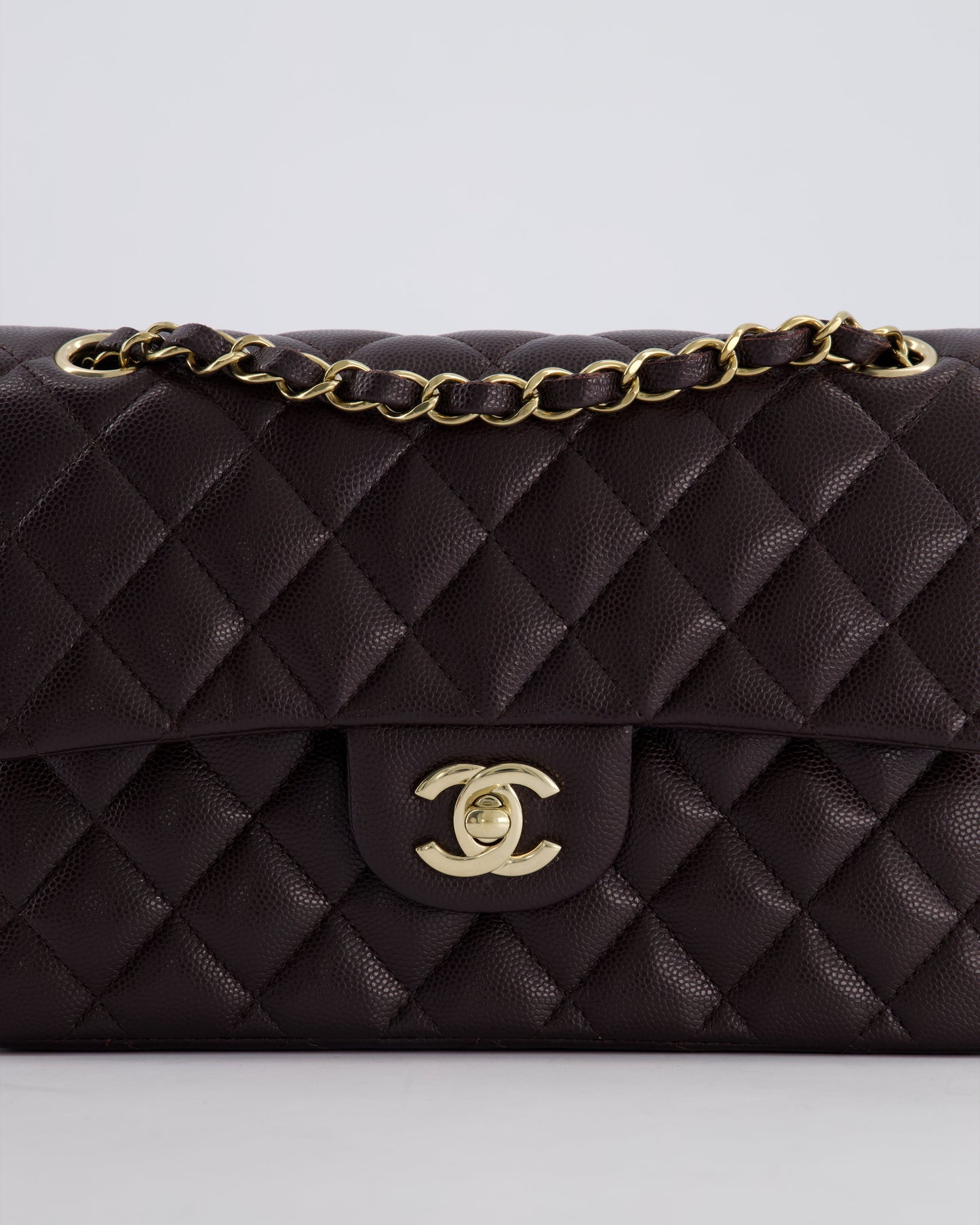 *RARE COLOUR* Chanel Dark Burgundy Small Classic Double Flap Bag in Caviar Leather with Champagne Gold Hardware