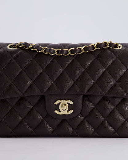 *RARE COLOUR* Chanel Dark Burgundy Small Classic Double Flap Bag in Caviar Leather with Champagne Gold Hardware