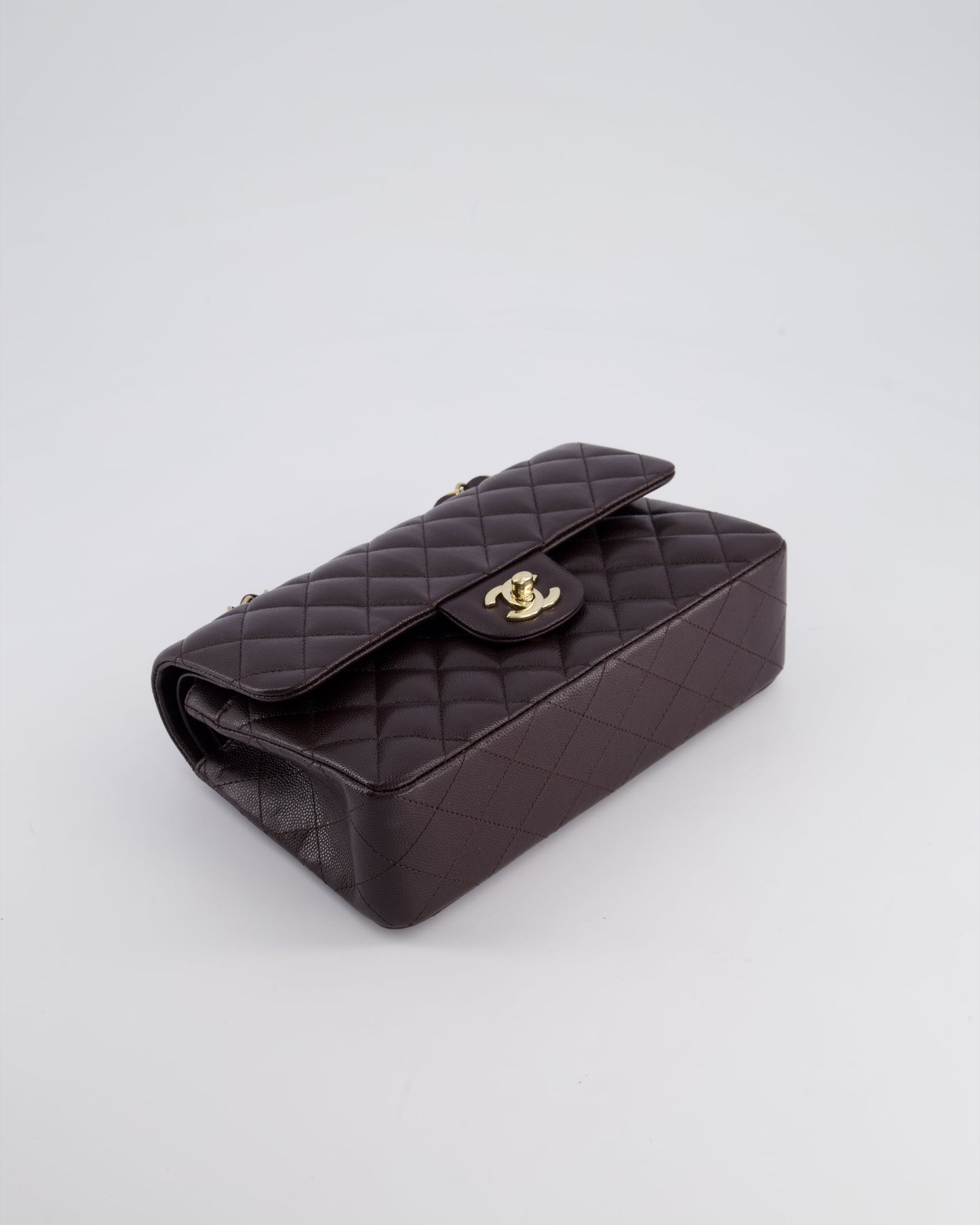 *RARE COLOUR* Chanel Dark Burgundy Small Classic Double Flap Bag in Caviar Leather with Champagne Gold Hardware