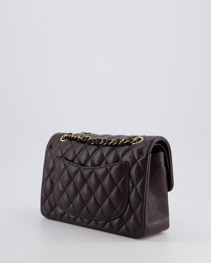 *RARE COLOUR* Chanel Dark Burgundy Small Classic Double Flap Bag in Caviar Leather with Champagne Gold Hardware