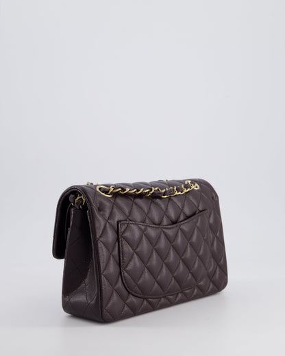 *RARE COLOUR* Chanel Dark Burgundy Small Classic Double Flap Bag in Caviar Leather with Champagne Gold Hardware