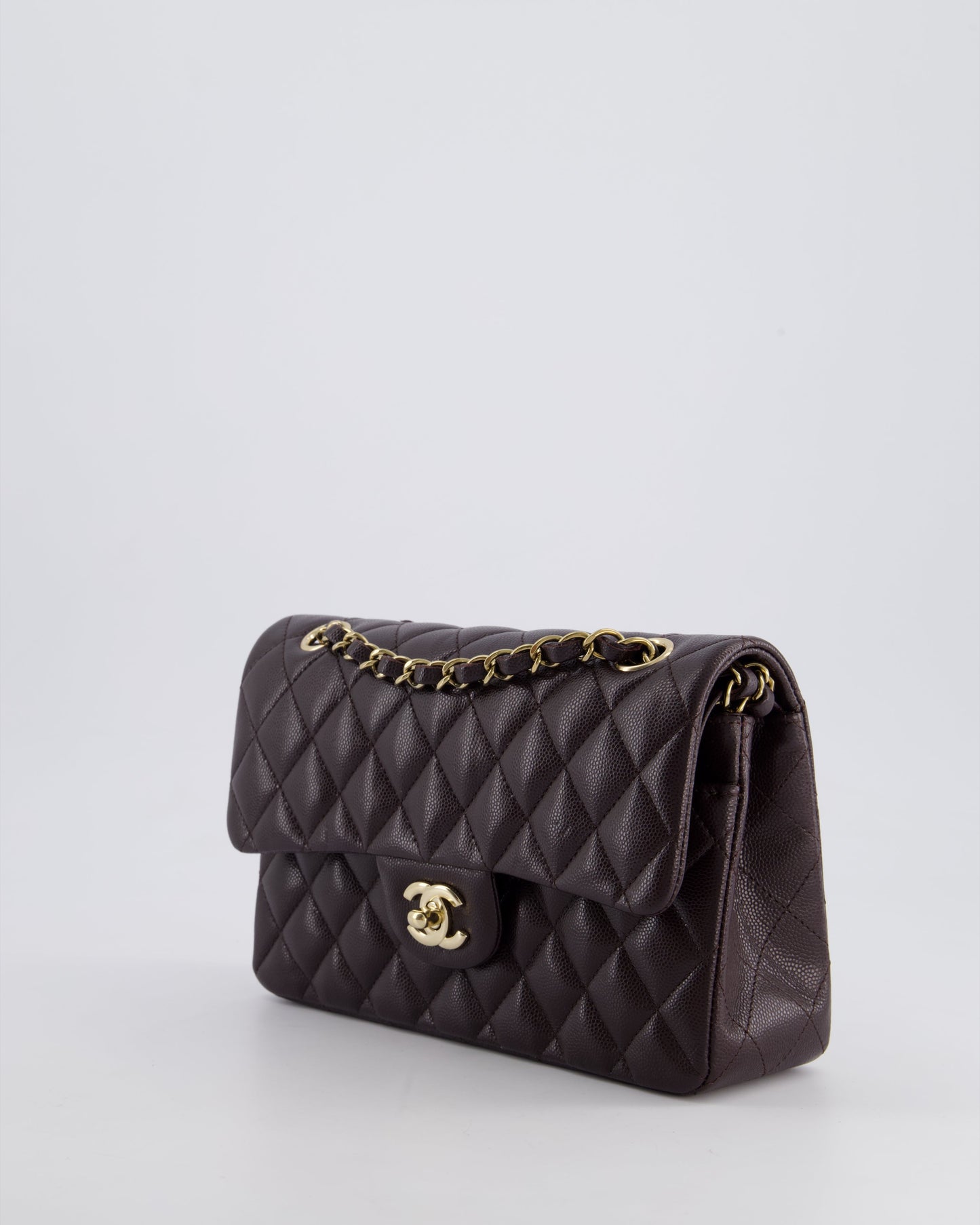*RARE COLOUR* Chanel Dark Burgundy Small Classic Double Flap Bag in Caviar Leather with Champagne Gold Hardware