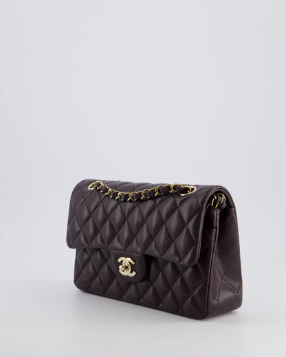 *RARE COLOUR* Chanel Dark Burgundy Small Classic Double Flap Bag in Caviar Leather with Champagne Gold Hardware