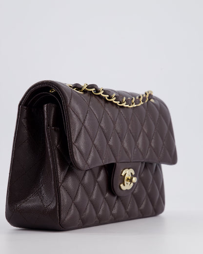 *RARE COLOUR* Chanel Dark Burgundy Small Classic Double Flap Bag in Caviar Leather with Champagne Gold Hardware