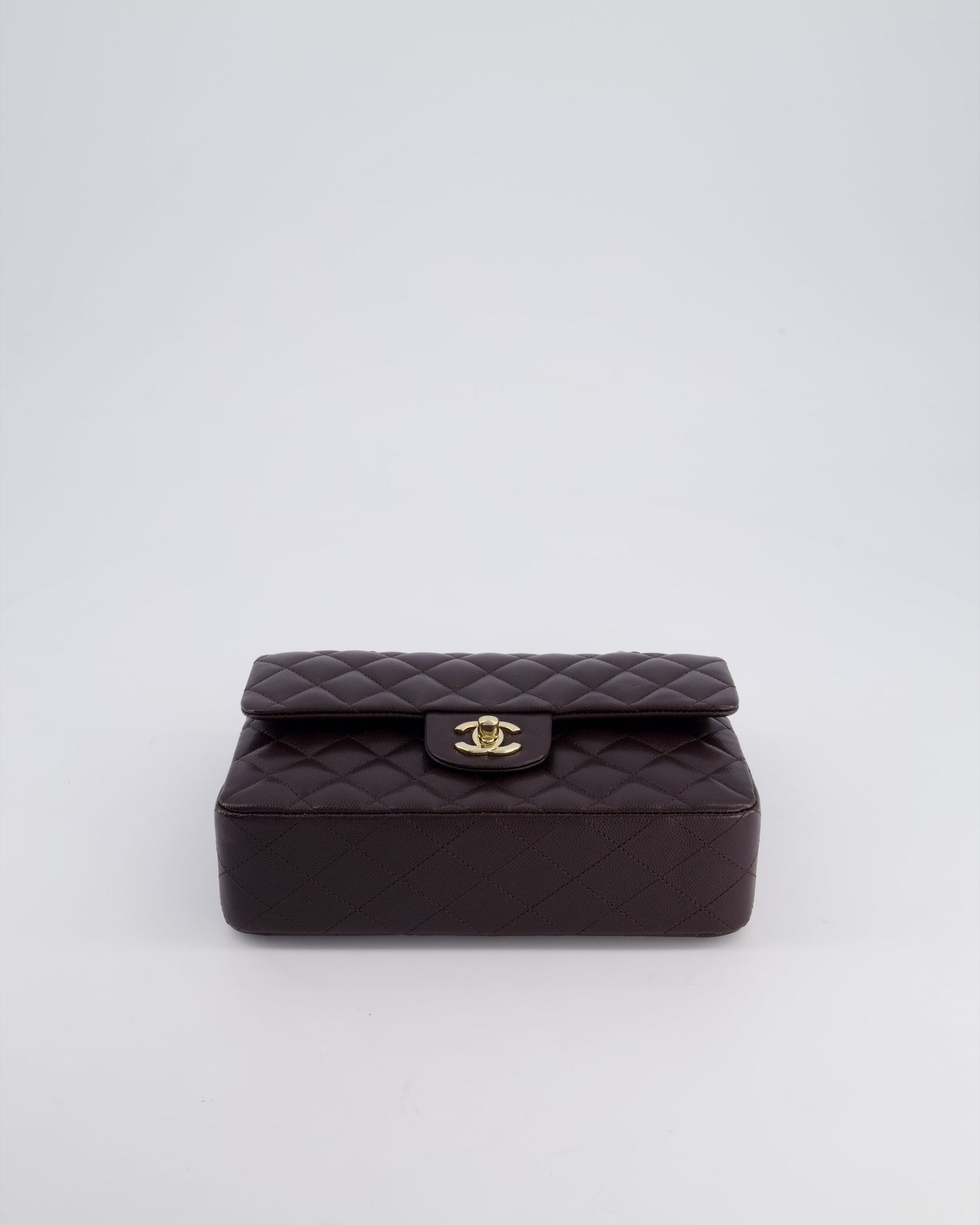 *RARE COLOUR* Chanel Dark Burgundy Small Classic Double Flap Bag in Caviar Leather with Champagne Gold Hardware
