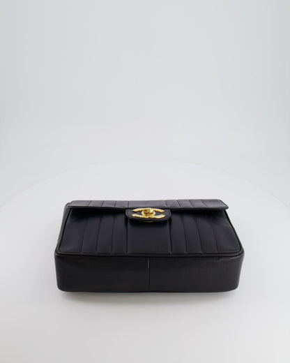 Chanel Vintage Black Mademoiselle XL Single Flap Bag in Grained Leather with 24k Gold Hardware