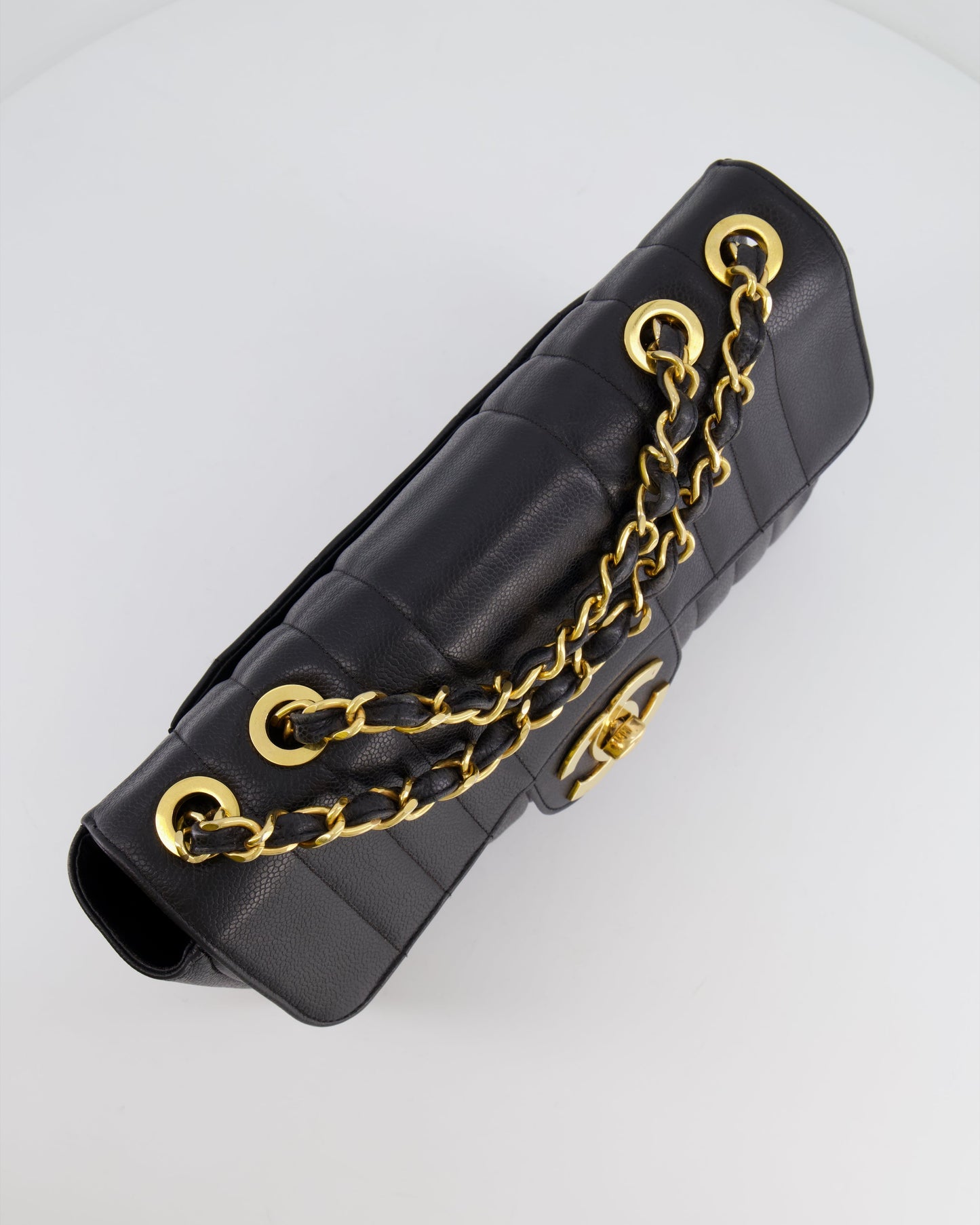 Chanel Vintage Black Mademoiselle XL Single Flap Bag in Grained Leather with 24k Gold Hardware