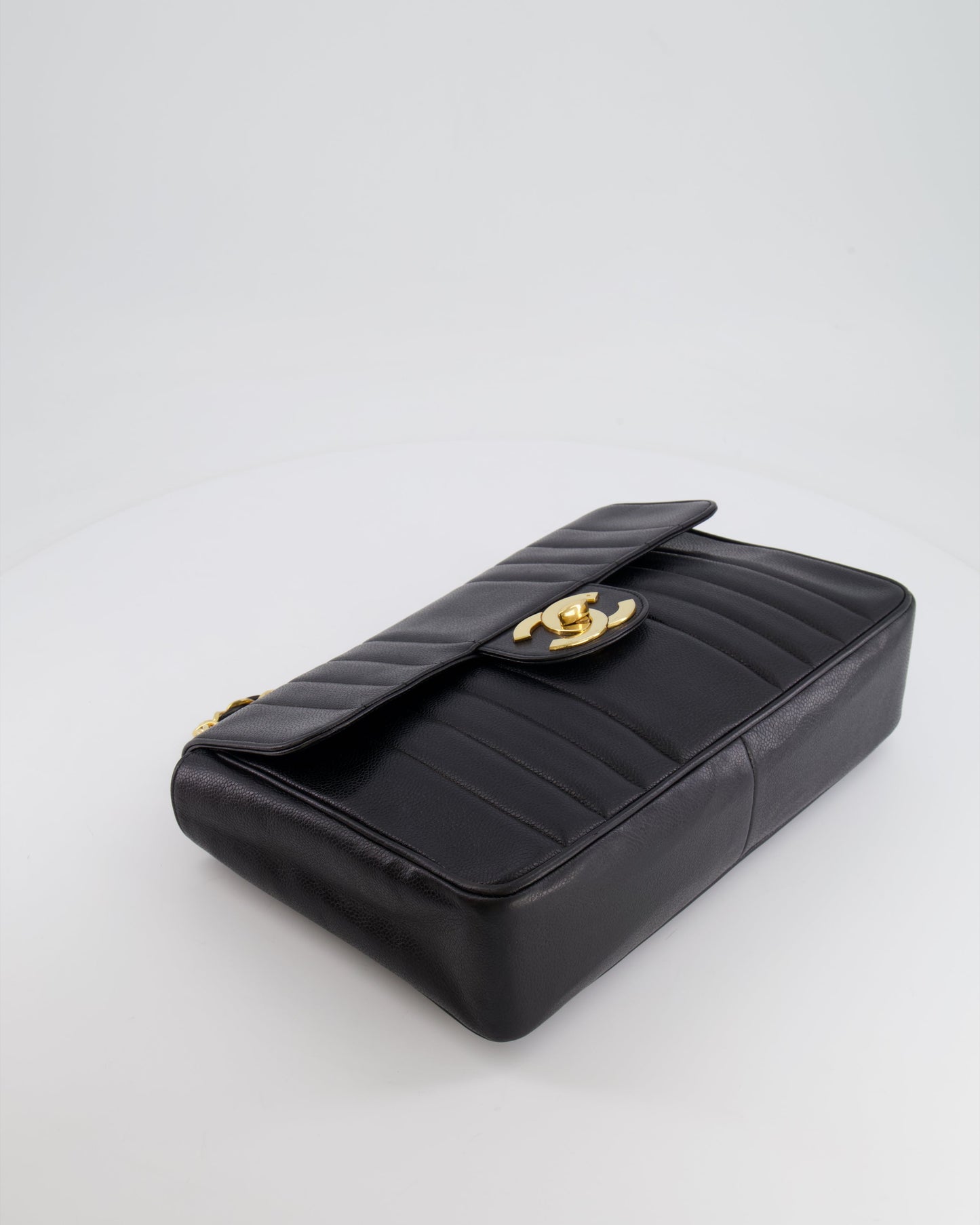 Chanel Vintage Black Mademoiselle XL Single Flap Bag in Grained Leather with 24k Gold Hardware