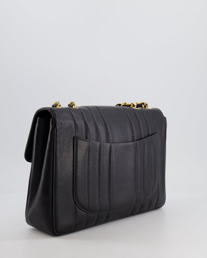 Chanel Vintage Black Mademoiselle XL Single Flap Bag in Grained Leather with 24k Gold Hardware