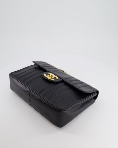 Chanel Vintage Black Mademoiselle XL Single Flap Bag in Grained Leather with 24k Gold Hardware