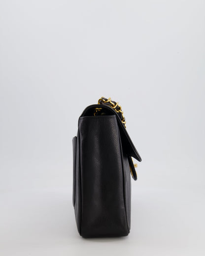 Chanel Vintage Black Mademoiselle XL Single Flap Bag in Grained Leather with 24k Gold Hardware