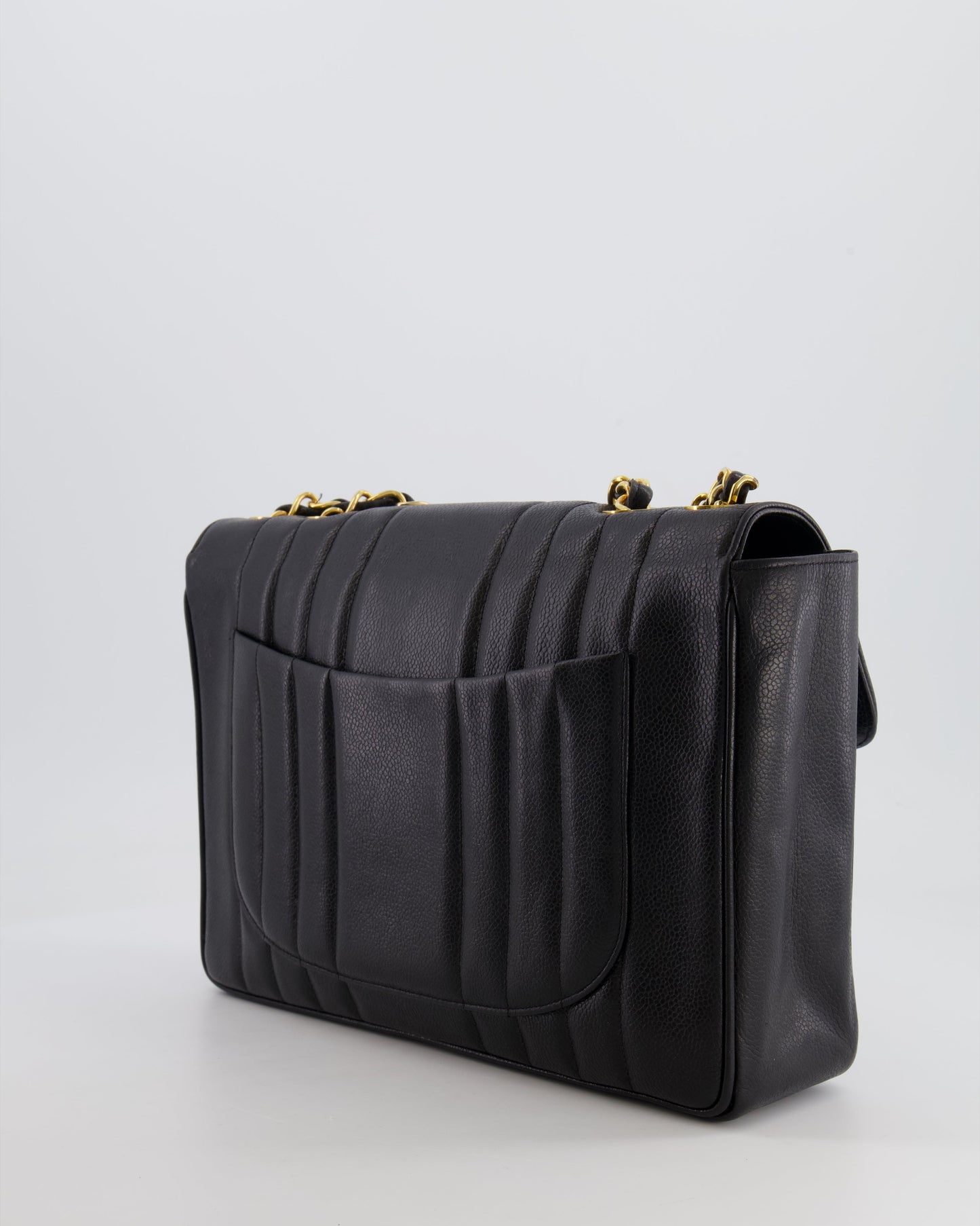 Chanel Vintage Black Mademoiselle XL Single Flap Bag in Grained Leather with 24k Gold Hardware