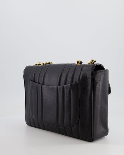 Chanel Vintage Black Mademoiselle XL Single Flap Bag in Grained Leather with 24k Gold Hardware
