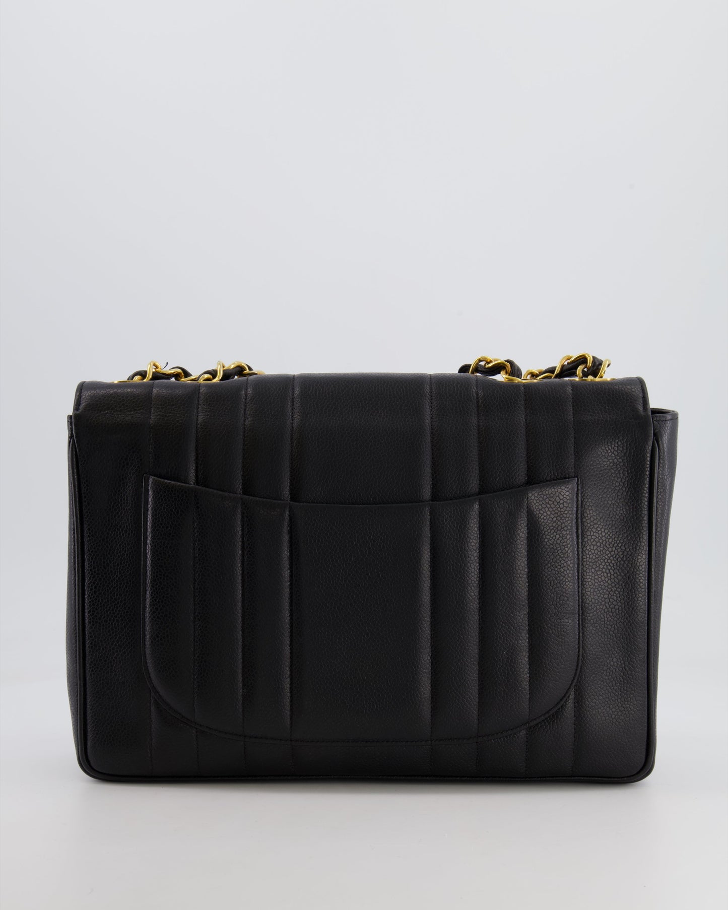 Chanel Vintage Black Mademoiselle XL Single Flap Bag in Grained Leather with 24k Gold Hardware