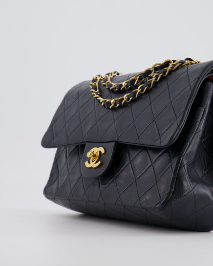 Chanel Vintage Navy Medium Classic Double Flap Bag in Lambskin Leather with 24K Gold Hardware