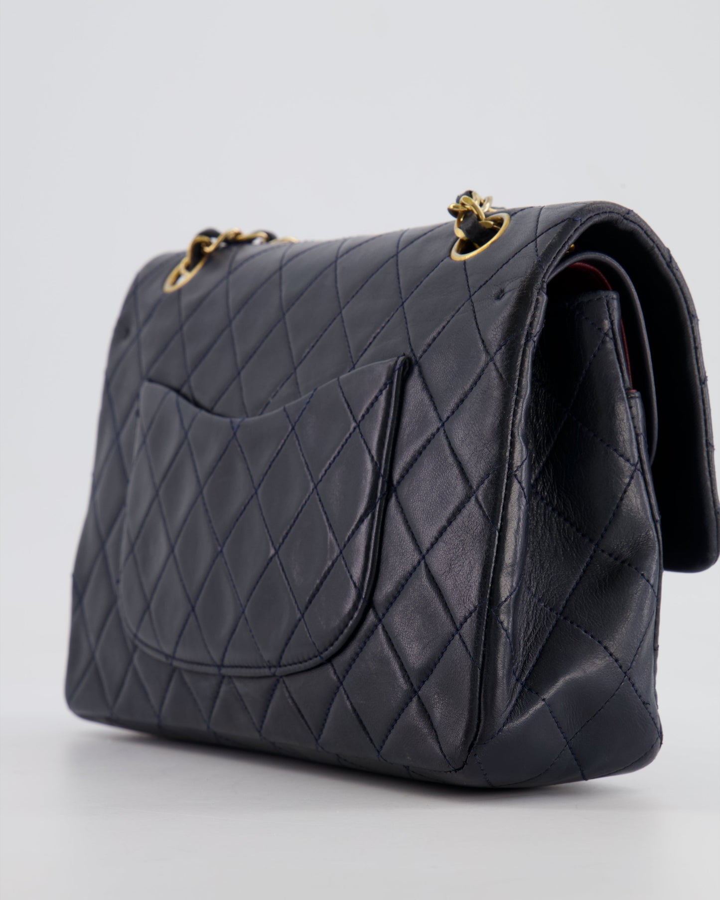 Chanel Vintage Navy Medium Classic Double Flap Bag in Lambskin Leather with 24K Gold Hardware
