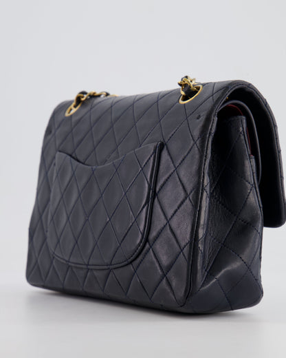 Chanel Vintage Navy Medium Classic Double Flap Bag in Lambskin Leather with 24K Gold Hardware
