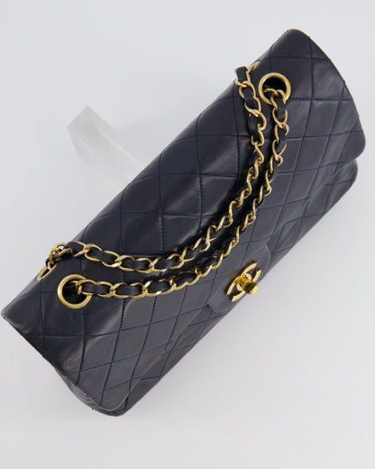 Chanel Vintage Navy Medium Classic Double Flap Bag in Lambskin Leather with 24K Gold Hardware