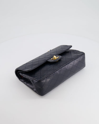 Chanel Vintage Navy Medium Classic Double Flap Bag in Lambskin Leather with 24K Gold Hardware