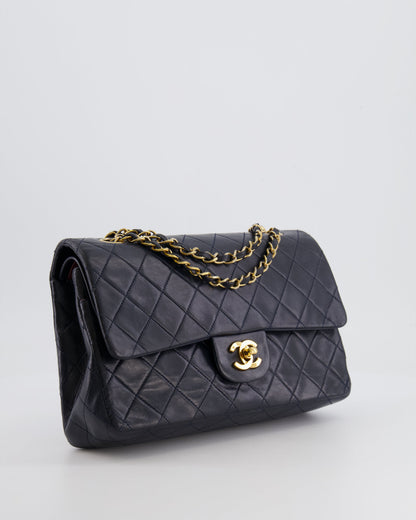 Chanel Vintage Navy Medium Classic Double Flap Bag in Lambskin Leather with 24K Gold Hardware