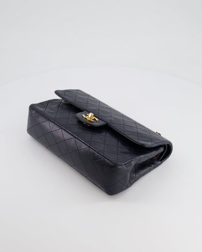 Chanel Vintage Navy Medium Classic Double Flap Bag in Lambskin Leather with 24K Gold Hardware