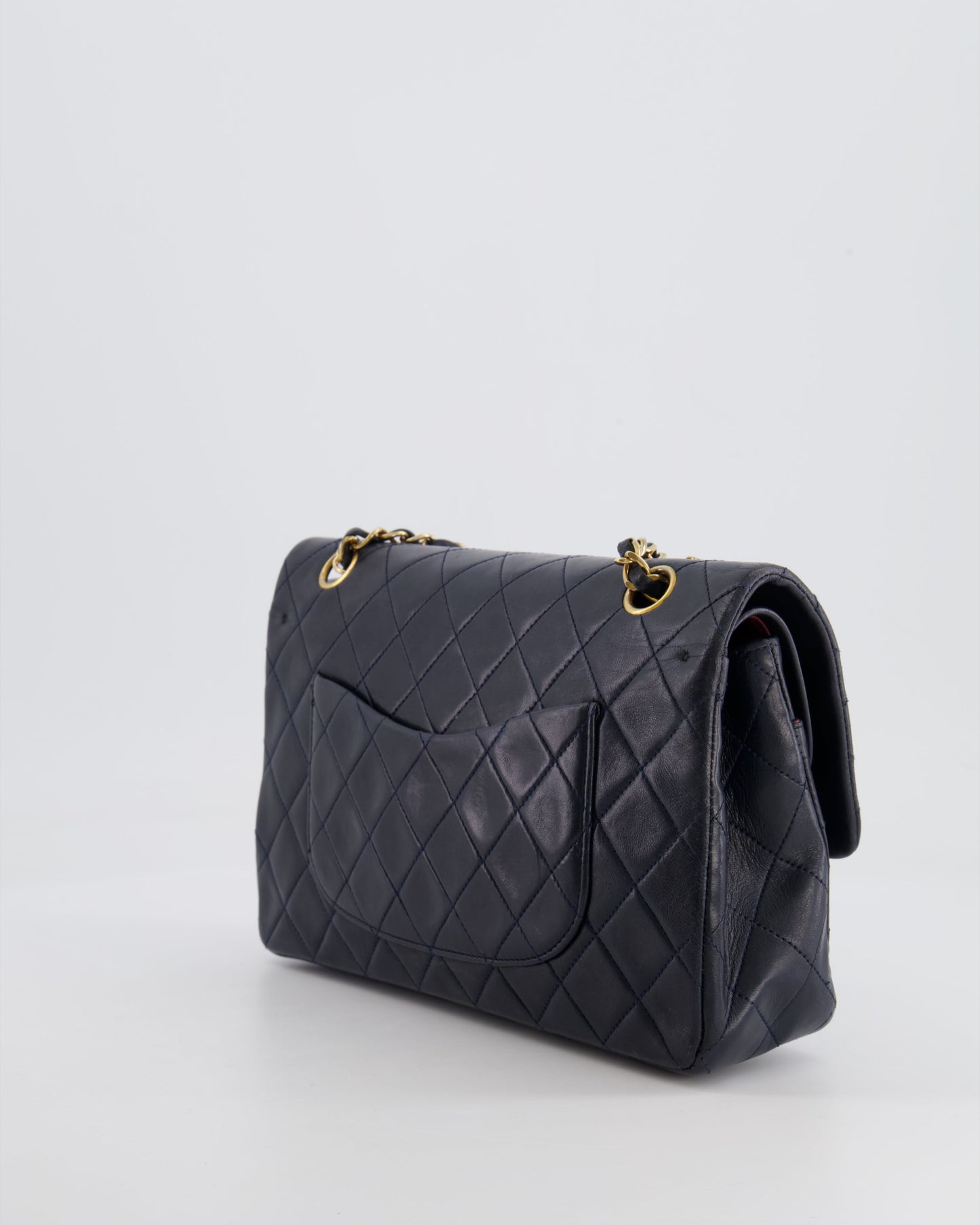 Chanel Vintage Navy Medium Classic Double Flap Bag in Lambskin Leather with 24K Gold Hardware