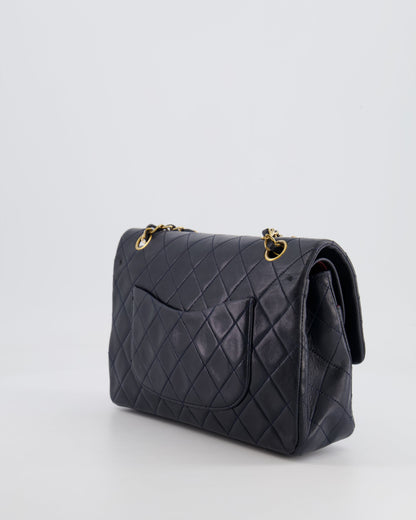 Chanel Vintage Navy Medium Classic Double Flap Bag in Lambskin Leather with 24K Gold Hardware