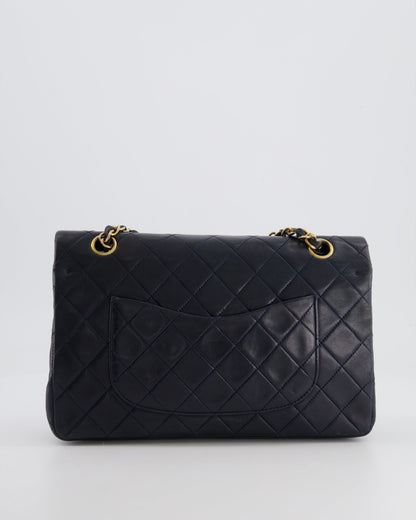 Chanel Vintage Navy Medium Classic Double Flap Bag in Lambskin Leather with 24K Gold Hardware