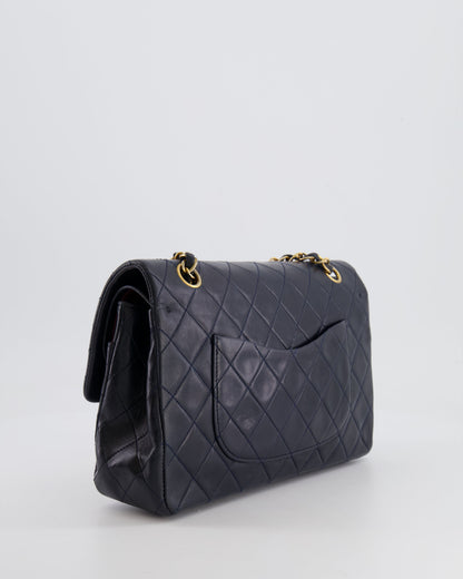 Chanel Vintage Navy Medium Classic Double Flap Bag in Lambskin Leather with 24K Gold Hardware