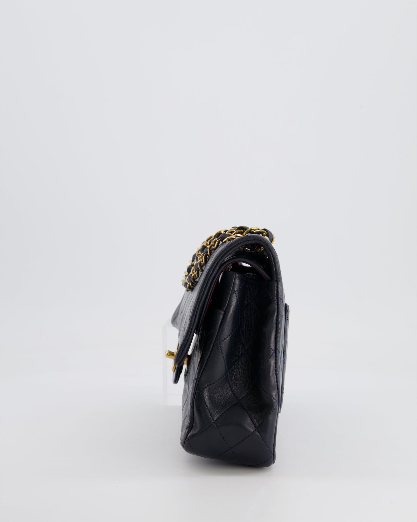 Chanel Vintage Navy Medium Classic Double Flap Bag in Lambskin Leather with 24K Gold Hardware