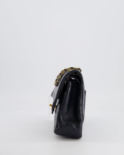Chanel Vintage Navy Medium Classic Double Flap Bag in Lambskin Leather with 24K Gold Hardware