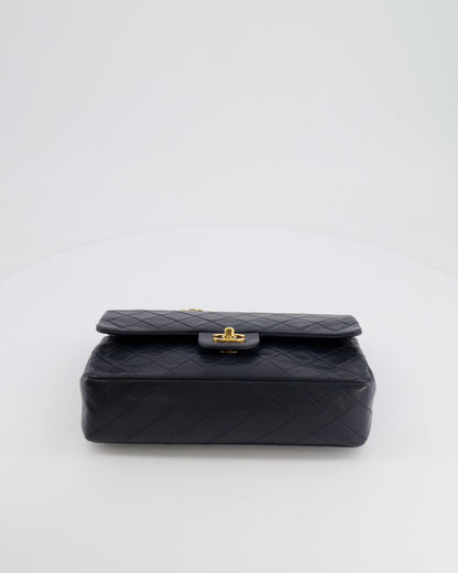 Chanel Vintage Navy Medium Classic Double Flap Bag in Lambskin Leather with 24K Gold Hardware
