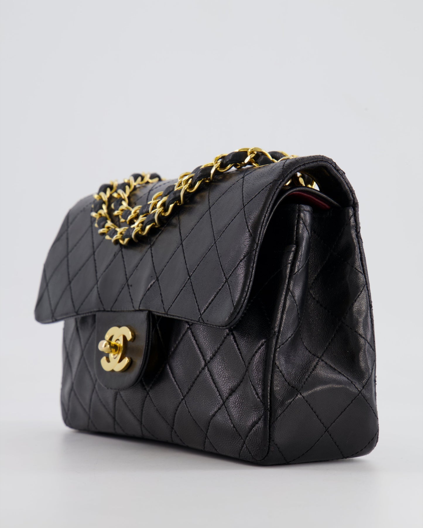 Chanel Vintage Black Small Classic Double Flap Bag in Lambskin Leather with 24k Gold Hardware